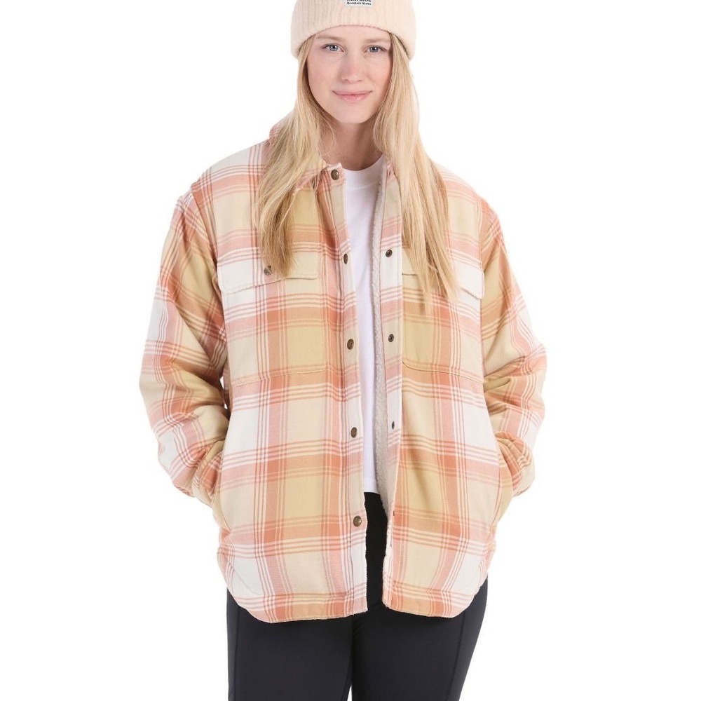 Marmot Ridgefield‎ Sherpa Lined Plaid Light Orange Flannel Jacket Womens Size XS